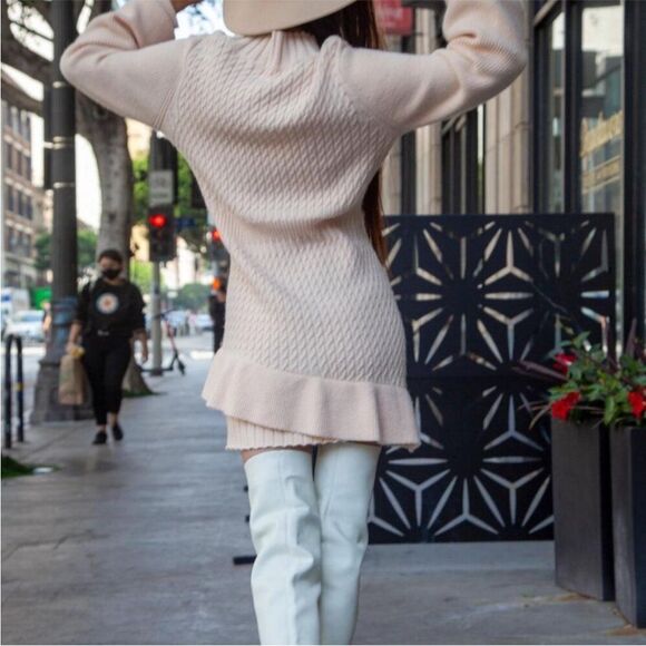 Hope Horizon Cream Cable Knit Ruffle Hem
Sweater Boutique Mini Dress - Picture 3 of 16